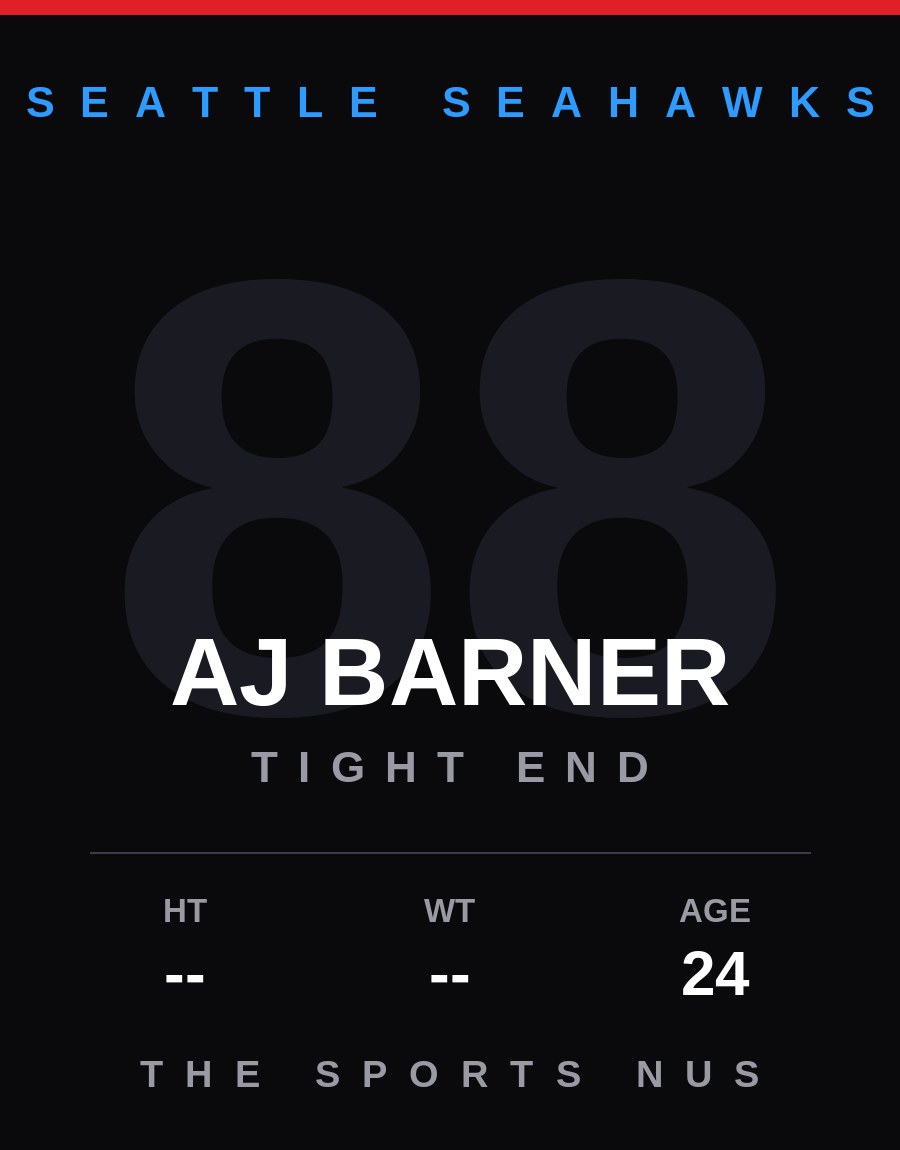 AJ Barner player card: Seattle Seahawks tight end, number 88