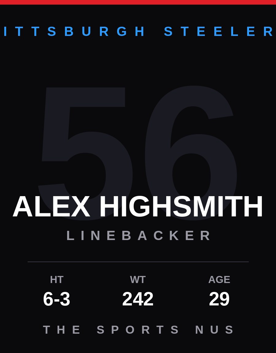 Alex Highsmith player card: Pittsburgh Steelers linebacker, number 56