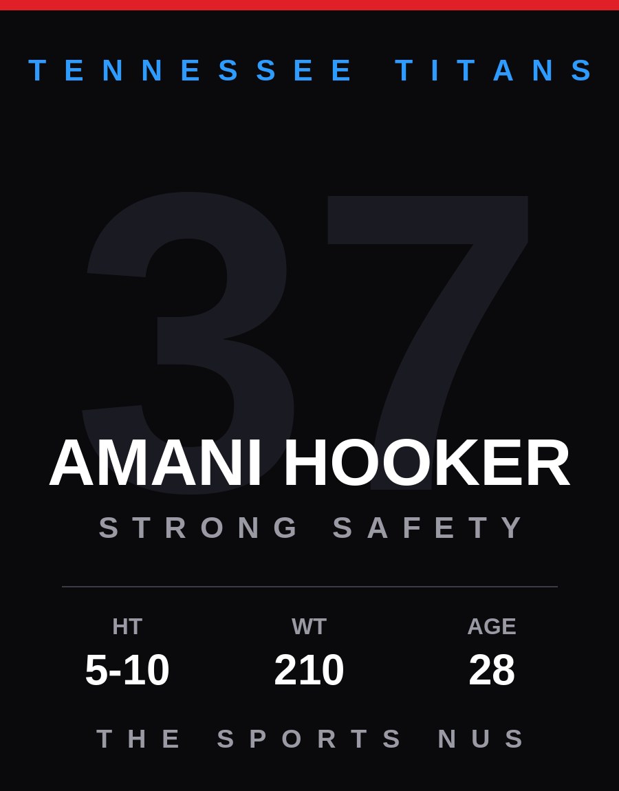 Amani Hooker player card: Tennessee Titans strong safety, number 37