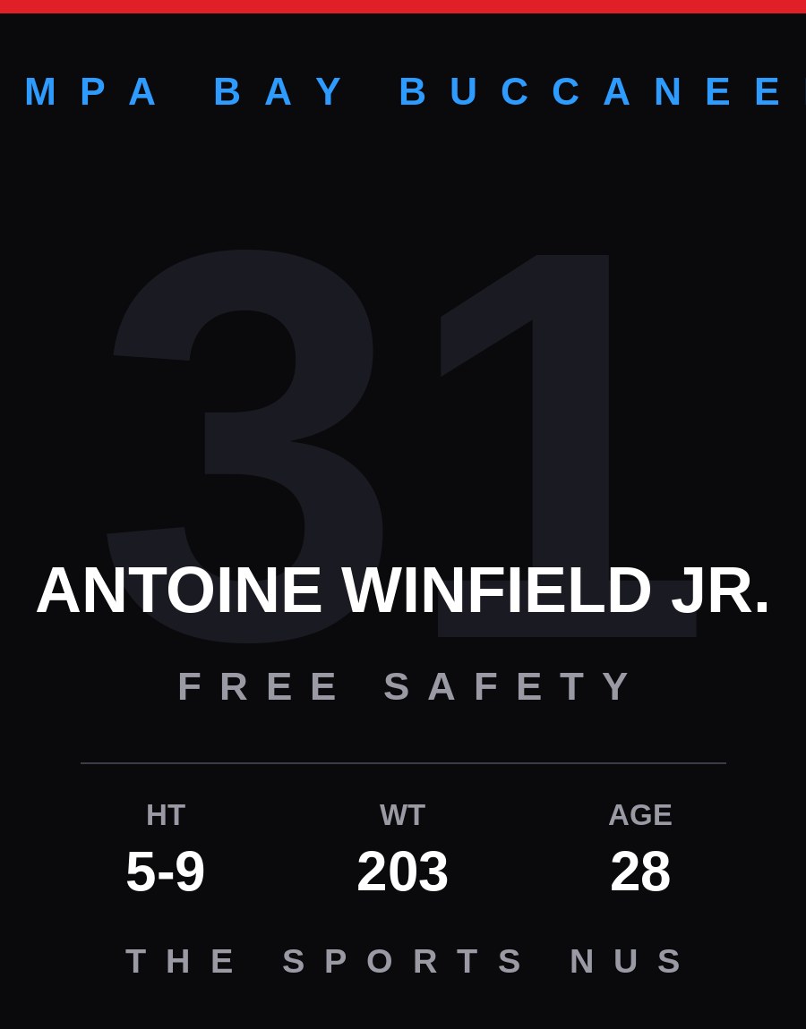 Antoine Winfield Jr. player card: Tampa Bay Buccaneers free safety, number 31