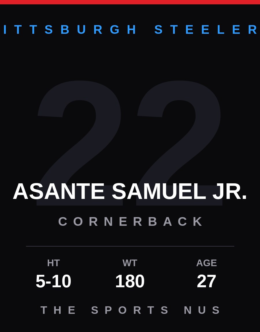 Asante Samuel Jr. player card: Pittsburgh Steelers cornerback, number 22