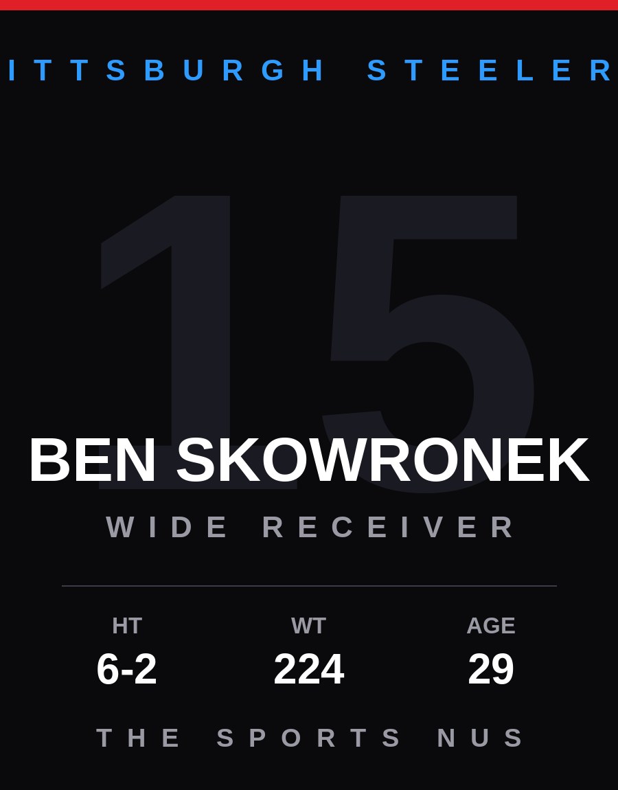 Ben Skowronek player card: Pittsburgh Steelers wide receiver, number 15