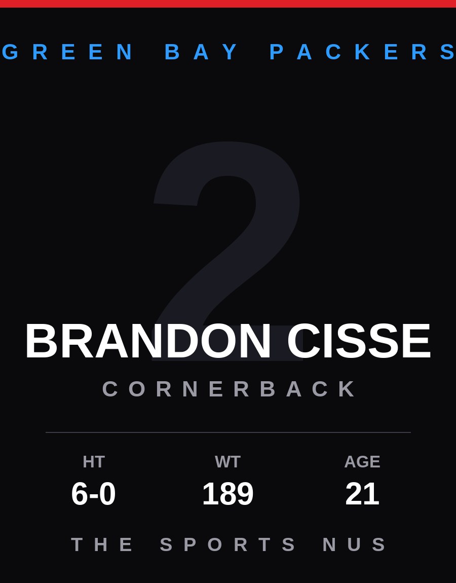 Brandon Cisse player card: Green Bay Packers cornerback, number 2
