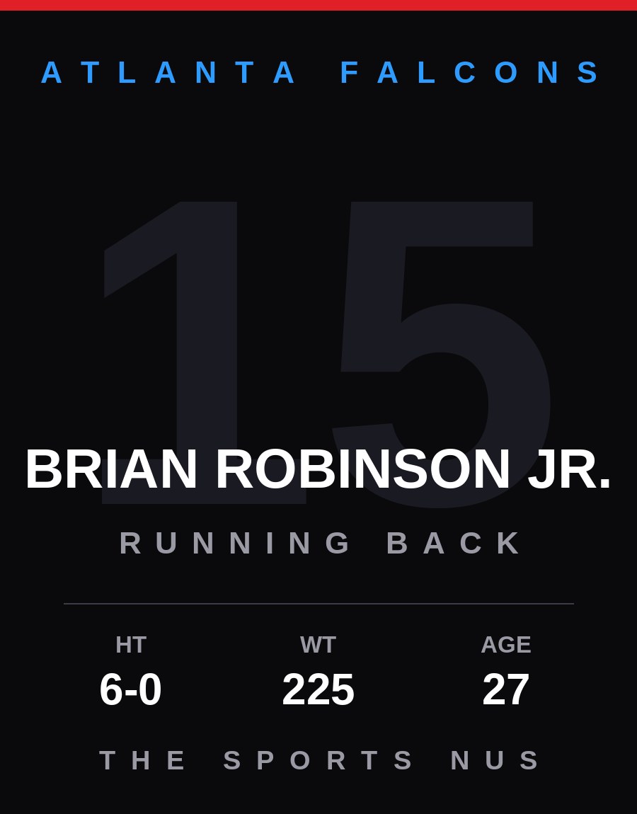 Brian Robinson Jr. player card: Atlanta Falcons running back / kick returner, number 15