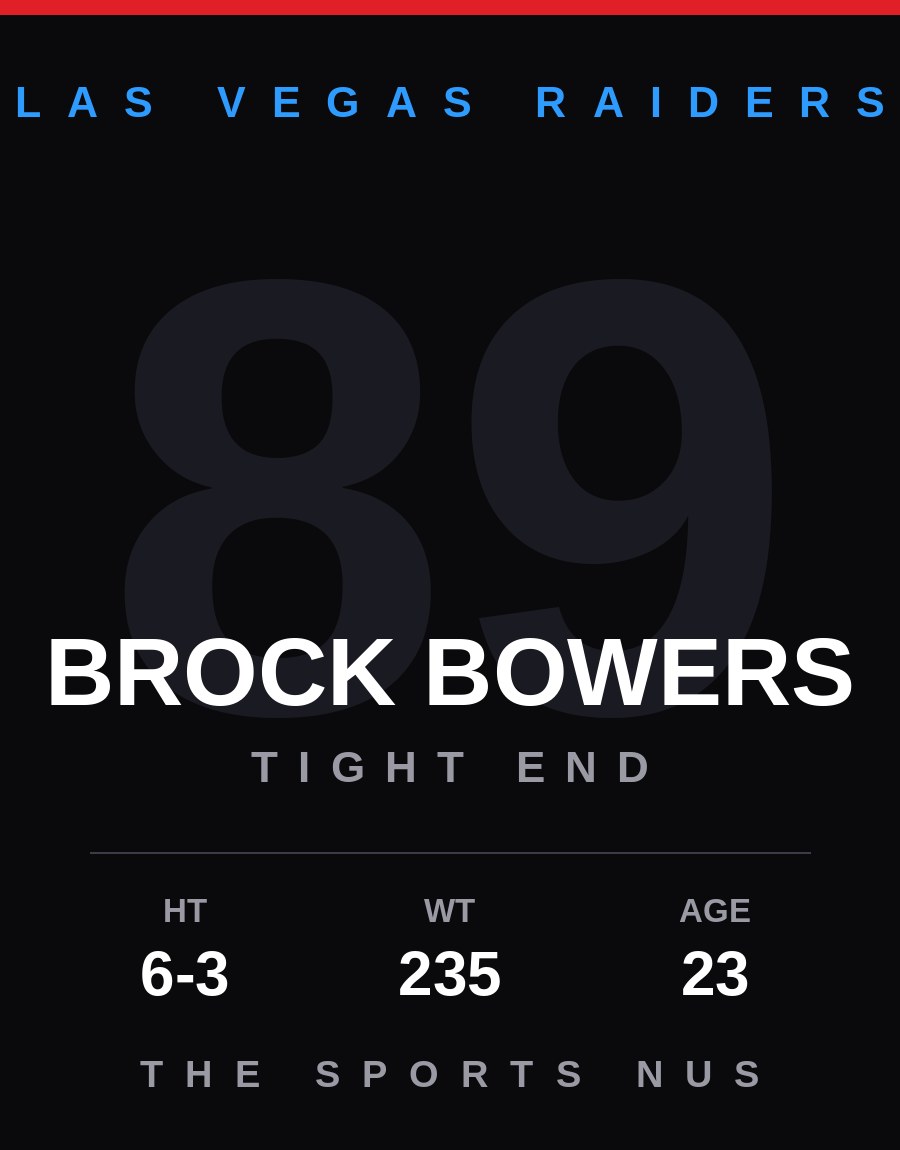 Brock Bowers player card: Las Vegas Raiders tight end, number 89
