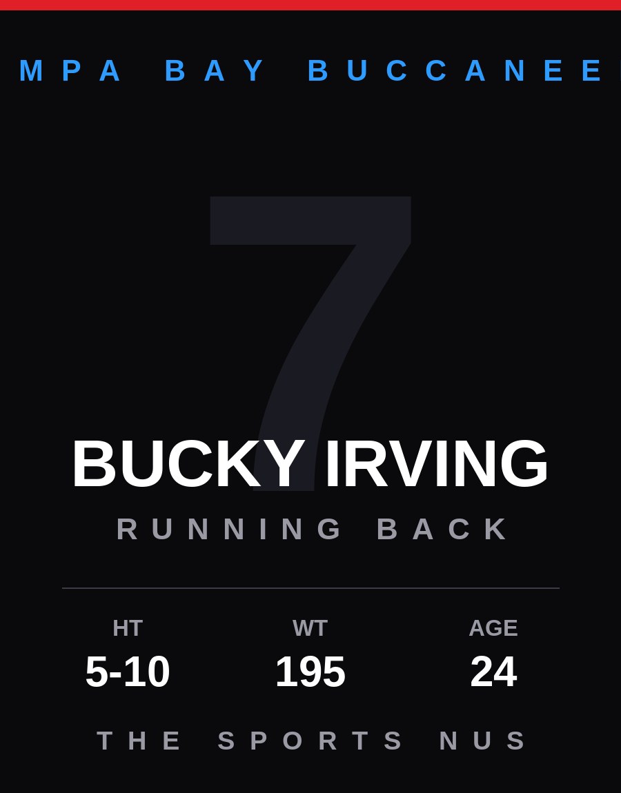 Bucky Irving player card: Tampa Bay Buccaneers running back, number 7
