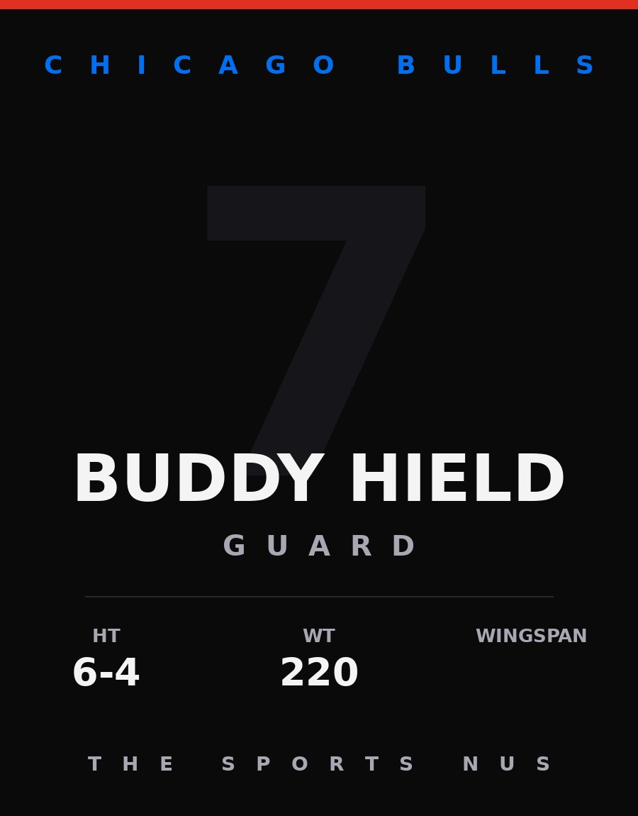 Buddy Hield player card: Chicago Bulls guard, number 7