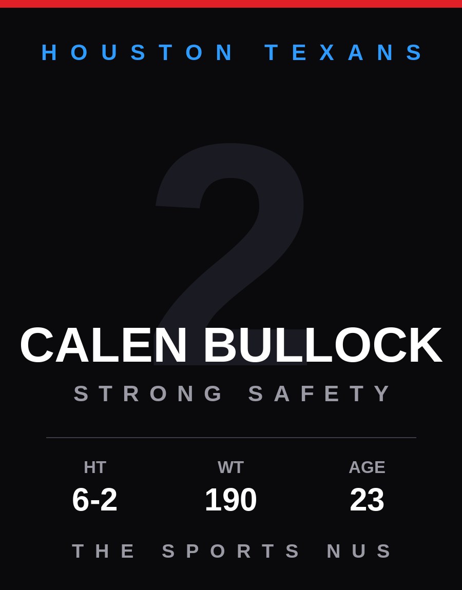 Calen Bullock player card: Houston Texans strong safety, number 2