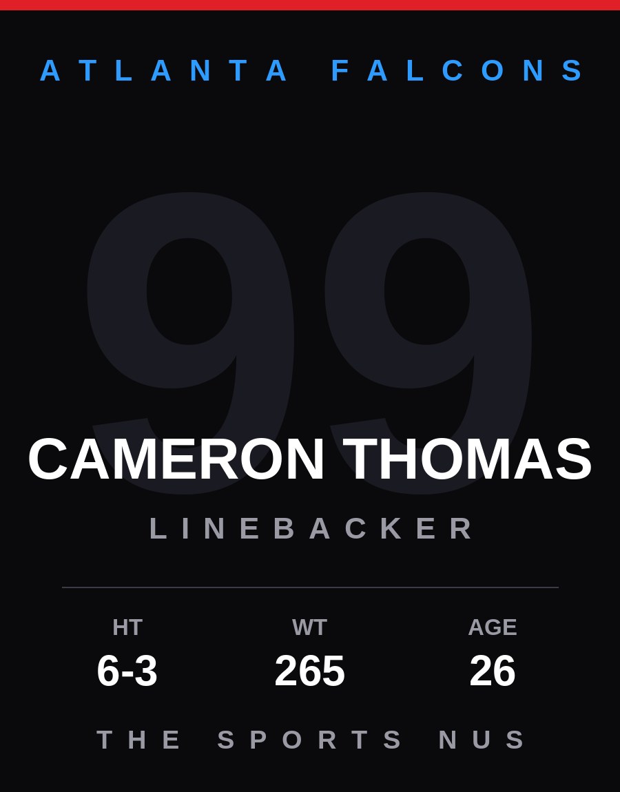 Cameron Thomas player card: Atlanta Falcons linebacker, number 99