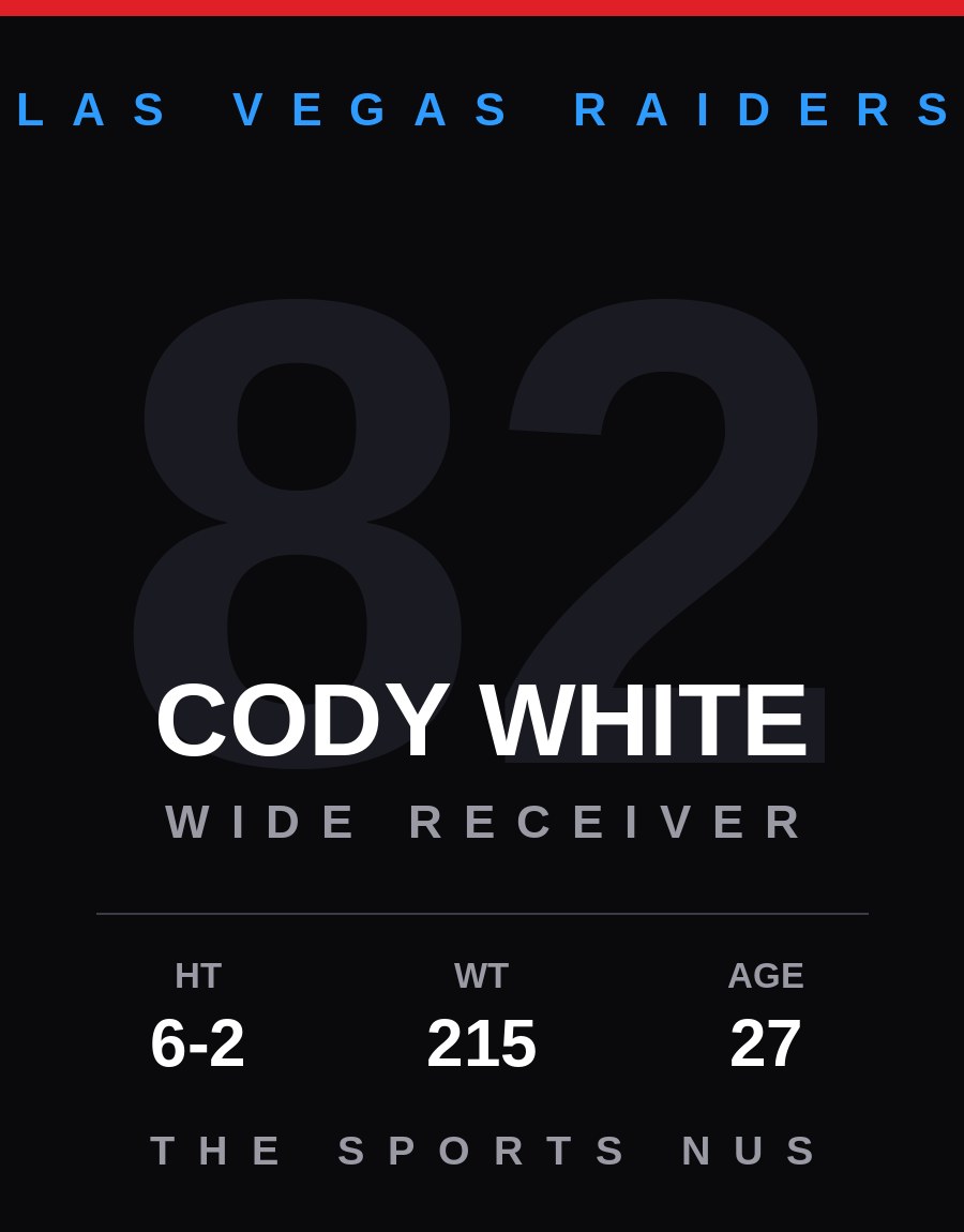 Cody White player card: Las Vegas Raiders wide receiver, number 82