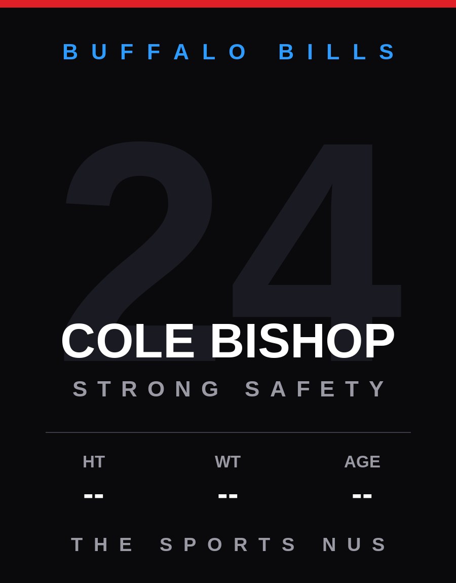 Cole Bishop player card: Buffalo Bills strong safety, number 24