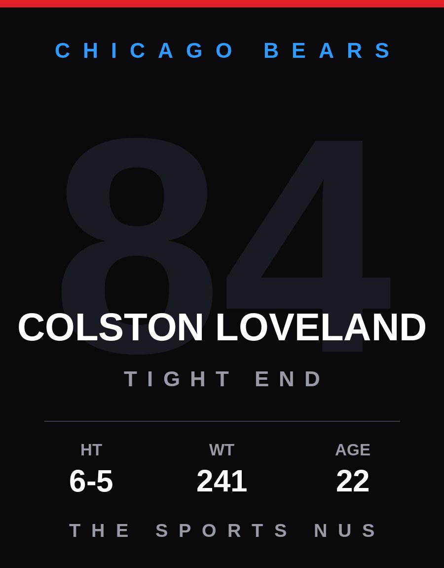 Colston Loveland player card: Chicago Bears tight end, number 84