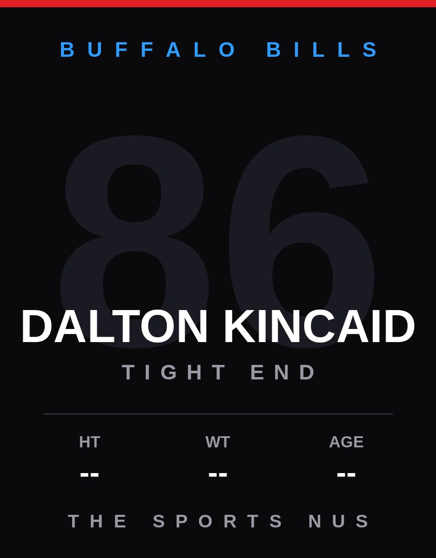 Dalton Kincaid player card: Buffalo Bills tight end, number 86