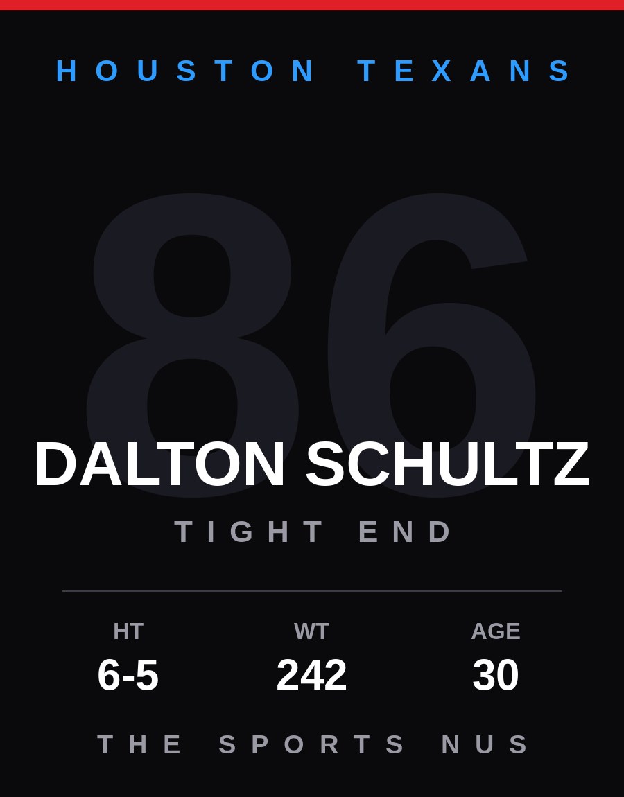 Dalton Schultz player card: Houston Texans tight end, number 86