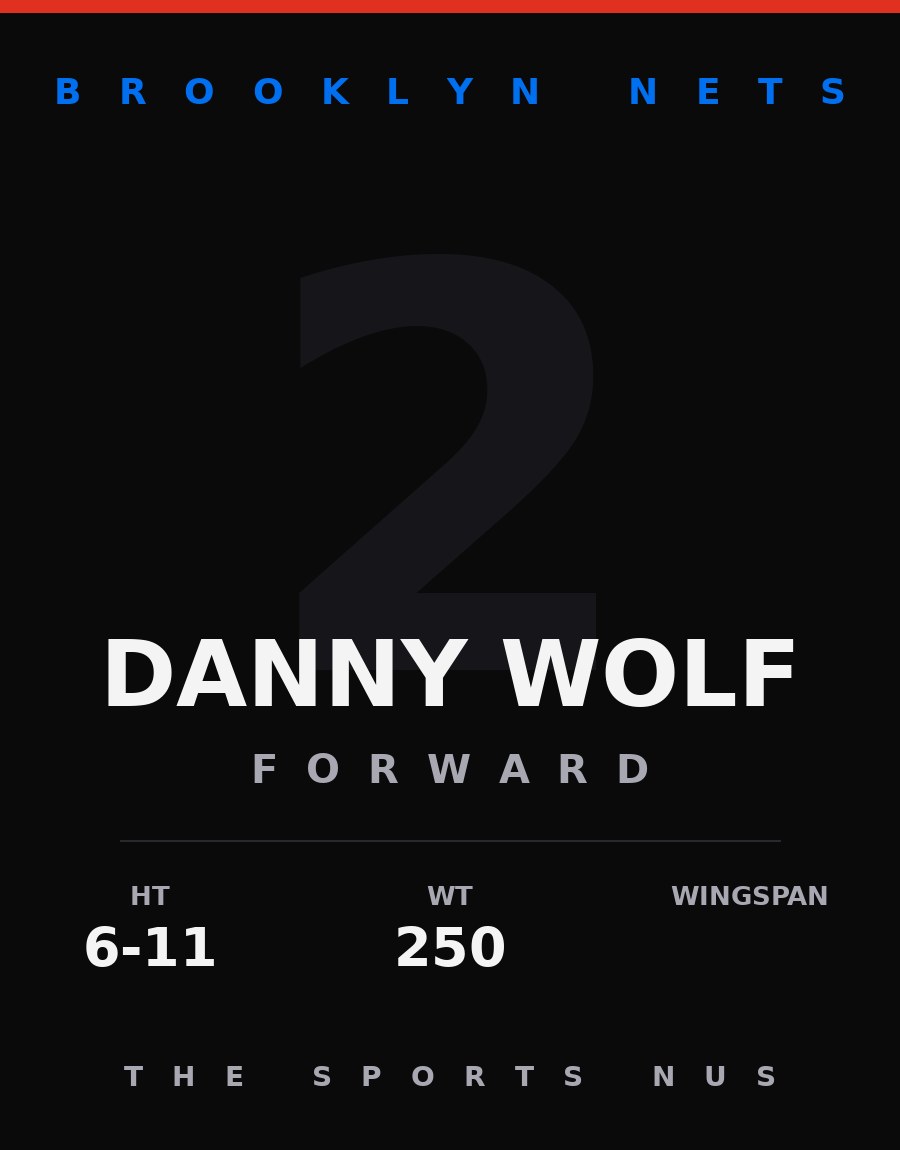 Danny Wolf player card: Brooklyn Nets forward, number 2