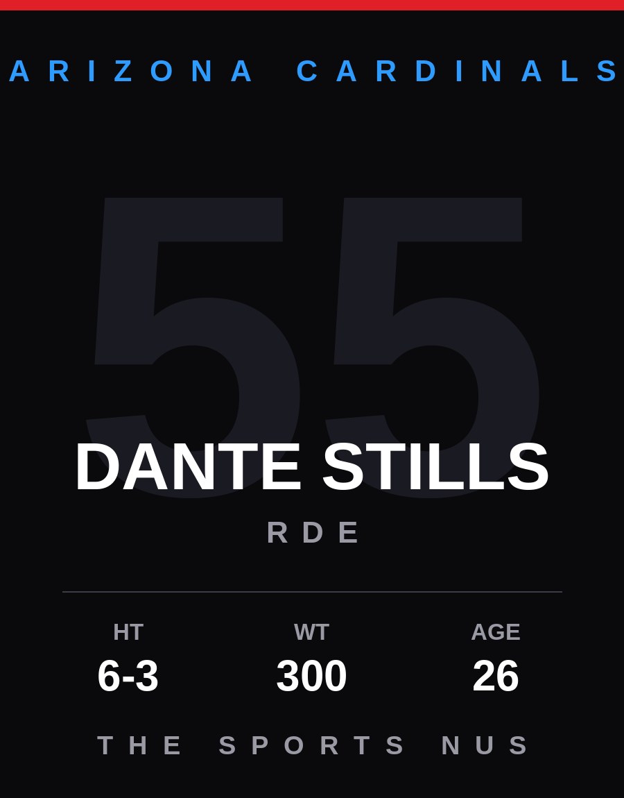 Dante Stills player card: Arizona Cardinals rde, number 55