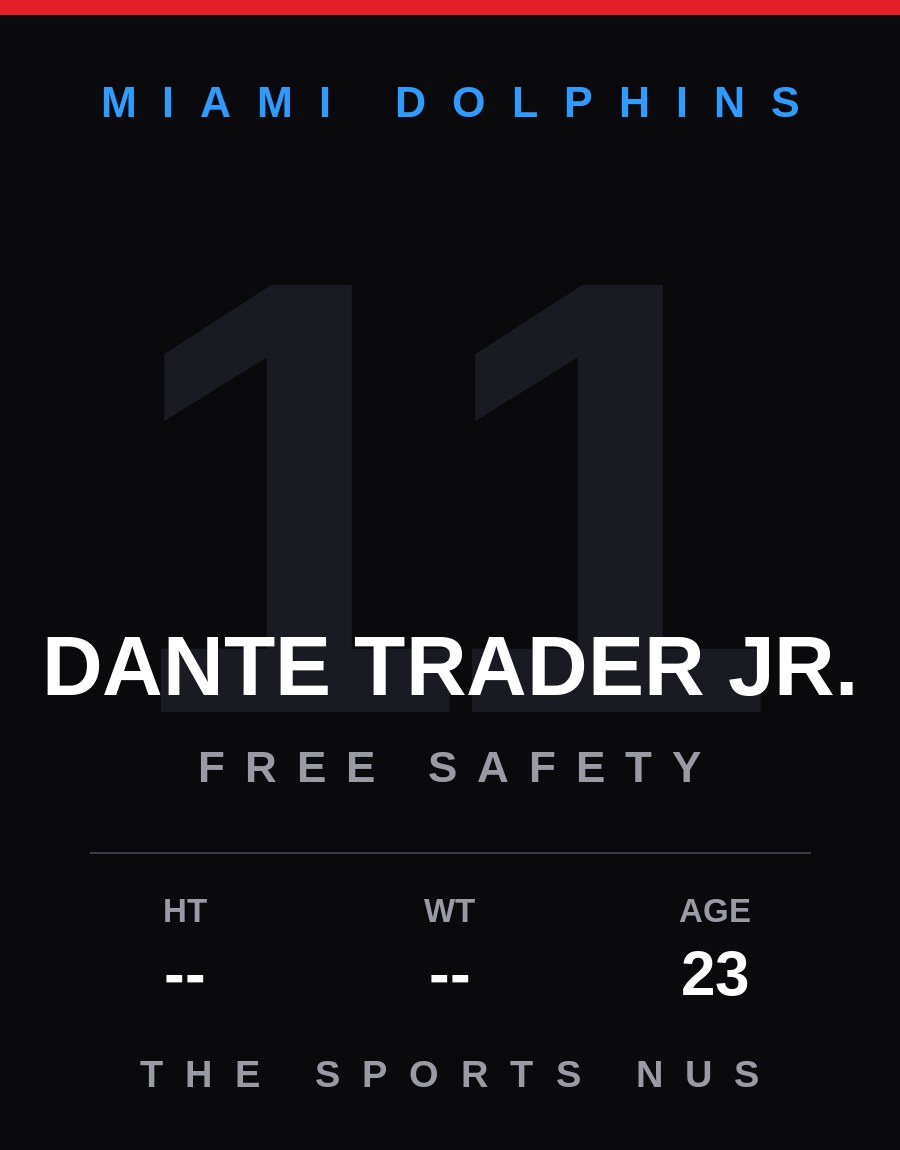 Dante Trader Jr. player card: Miami Dolphins free safety, number 11