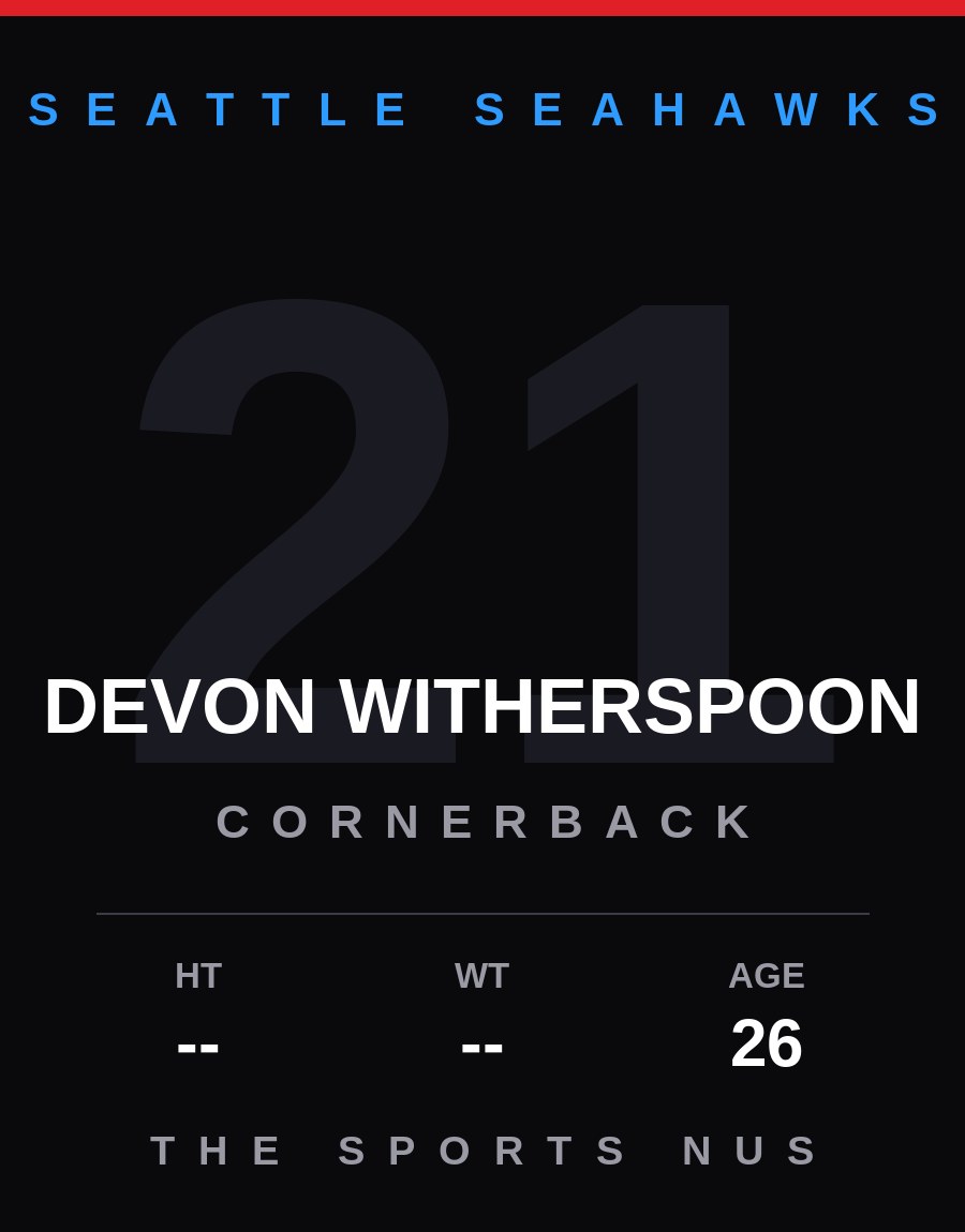 Devon Witherspoon player card: Seattle Seahawks cornerback, number 21