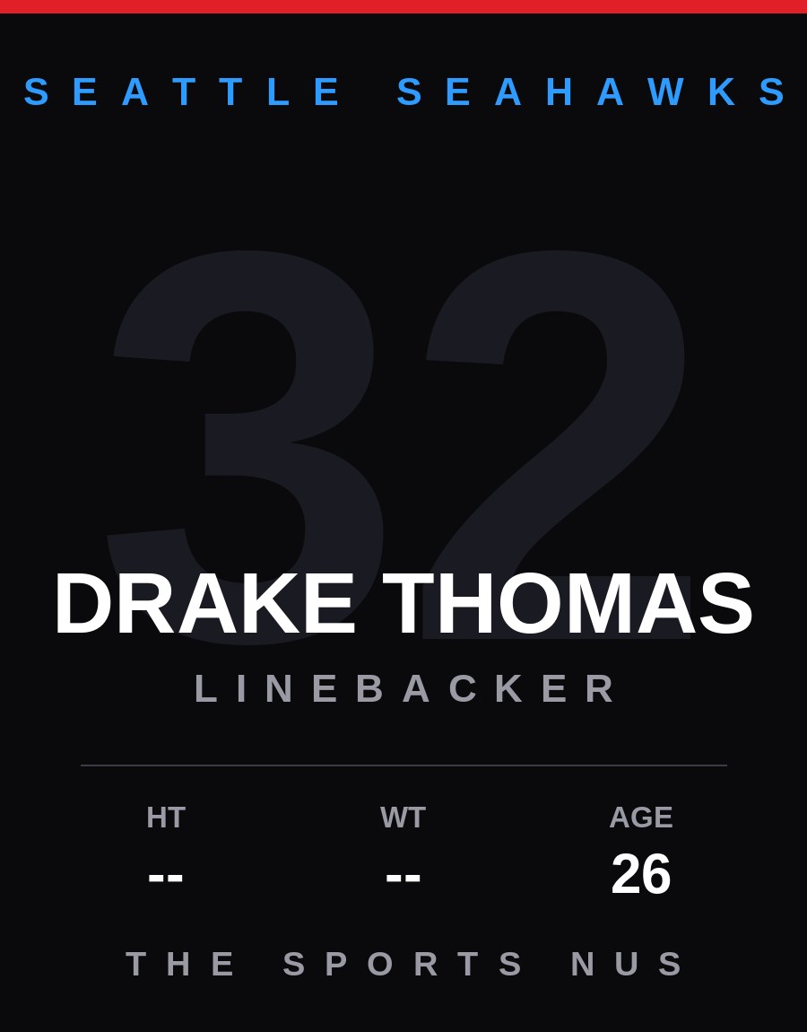 Drake Thomas player card: Seattle Seahawks linebacker, number 32