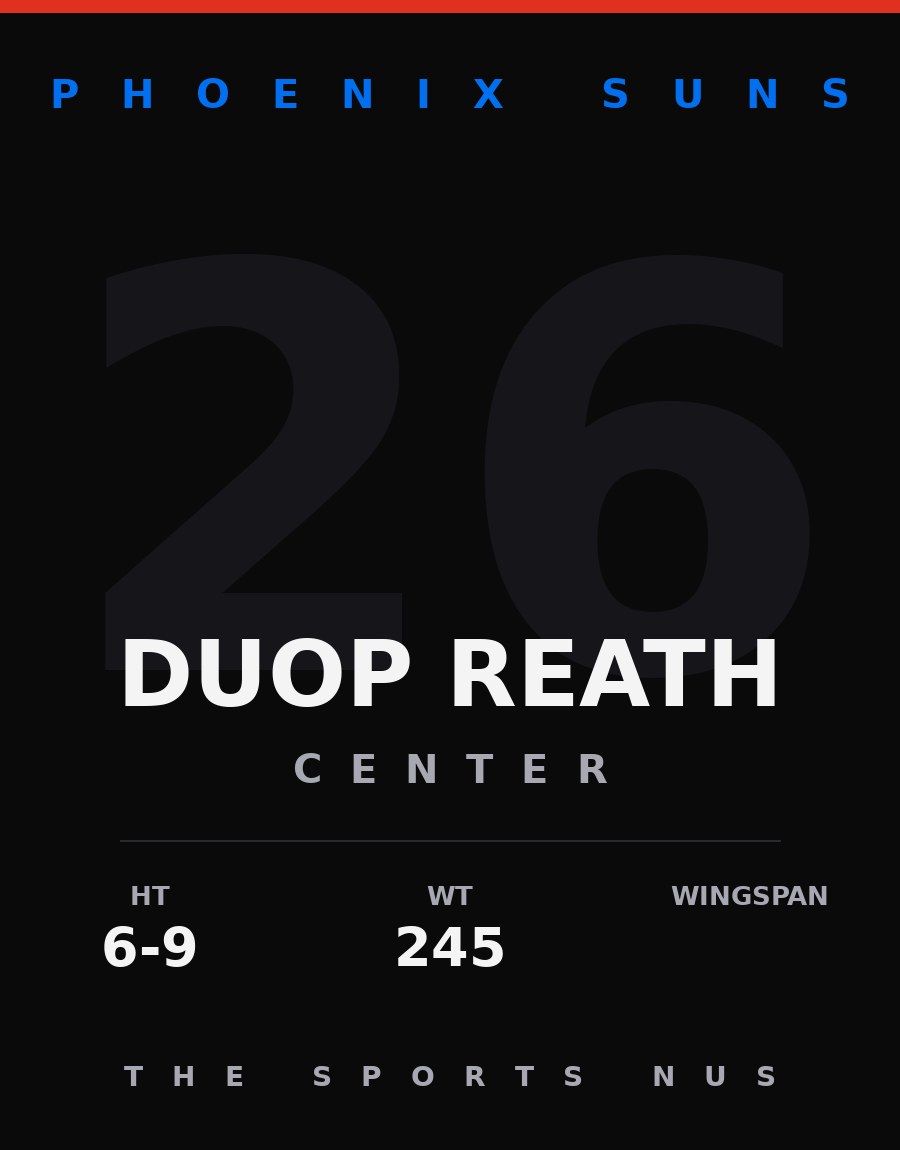 Duop Reath player card: Phoenix Suns center, number 26
