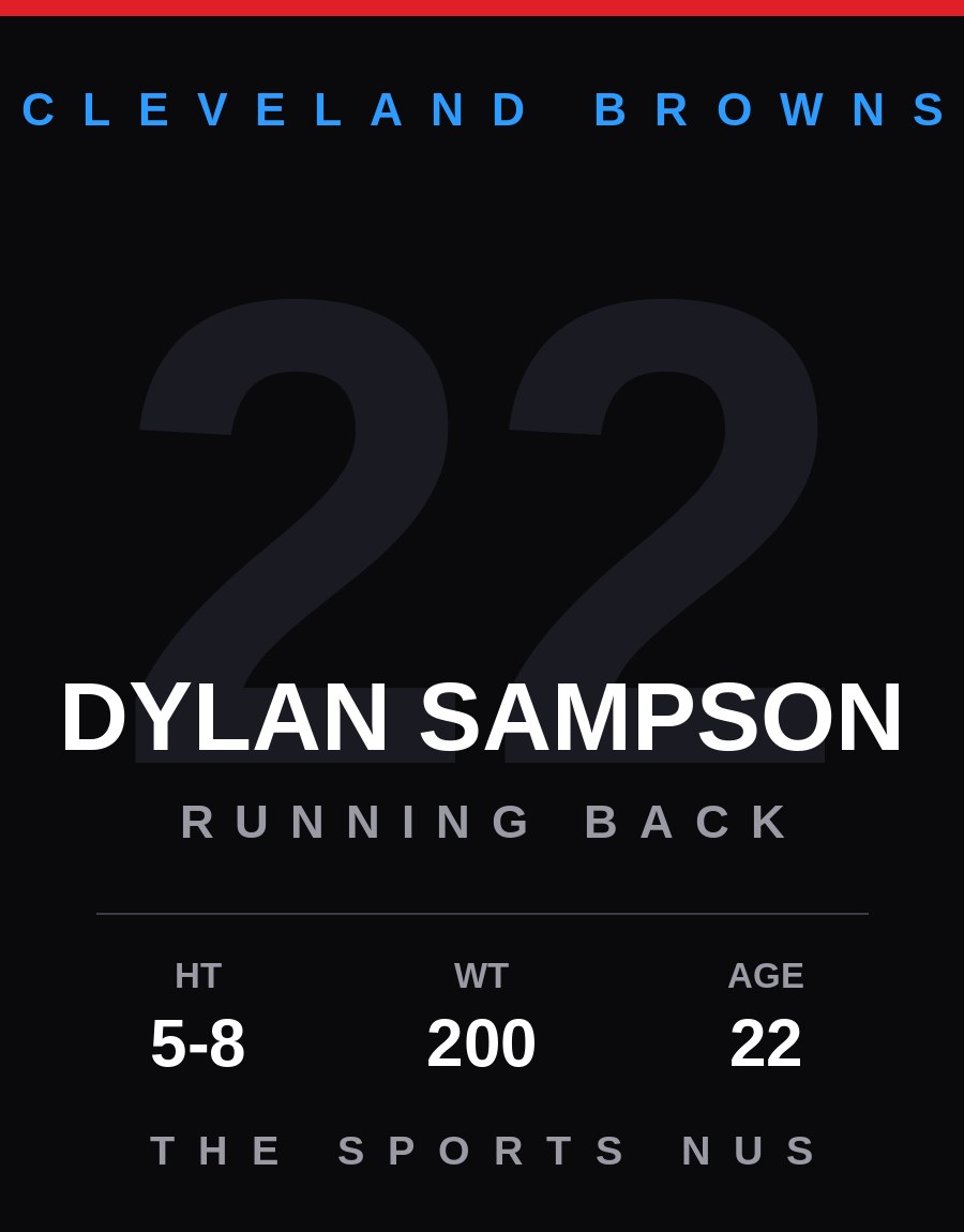 Dylan Sampson player card: Cleveland Browns running back / kick returner, number 22