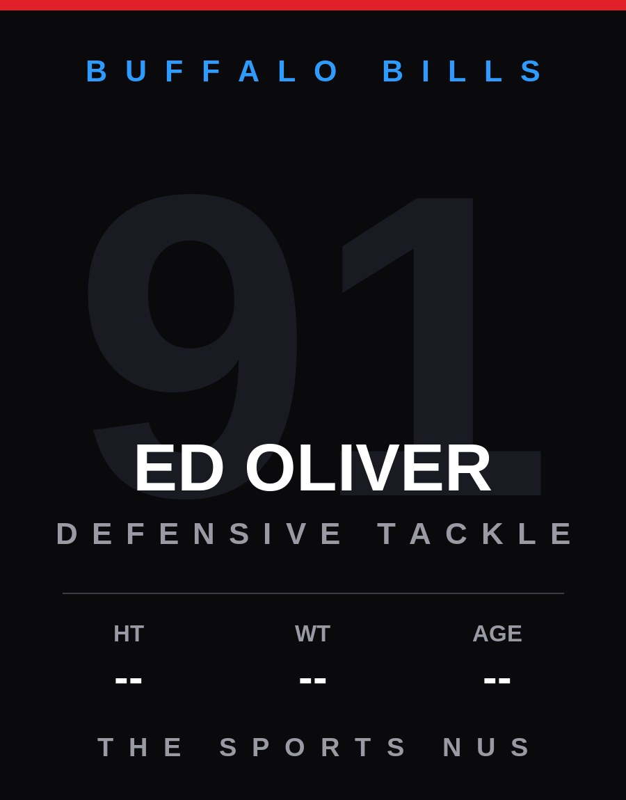 Ed Oliver player card: Buffalo Bills defensive tackle, number 91