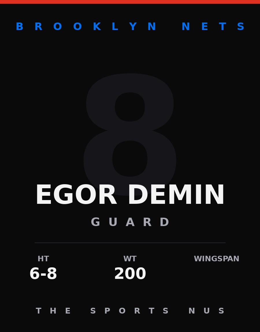 Egor Demin player card: Brooklyn Nets guard, number 8