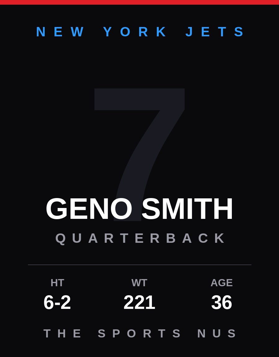 Geno Smith player card: New York Jets quarterback, number 7