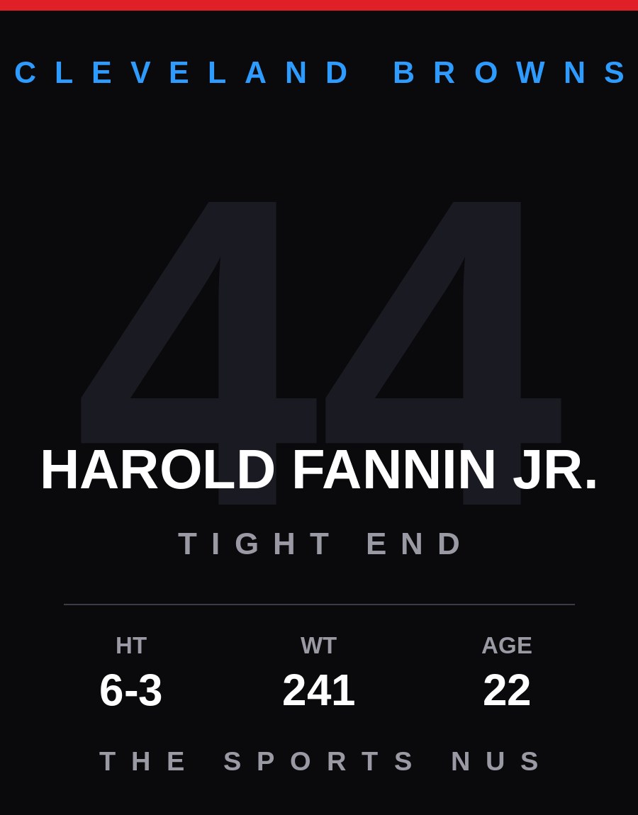 Harold Fannin Jr. player card: Cleveland Browns tight end, number 44