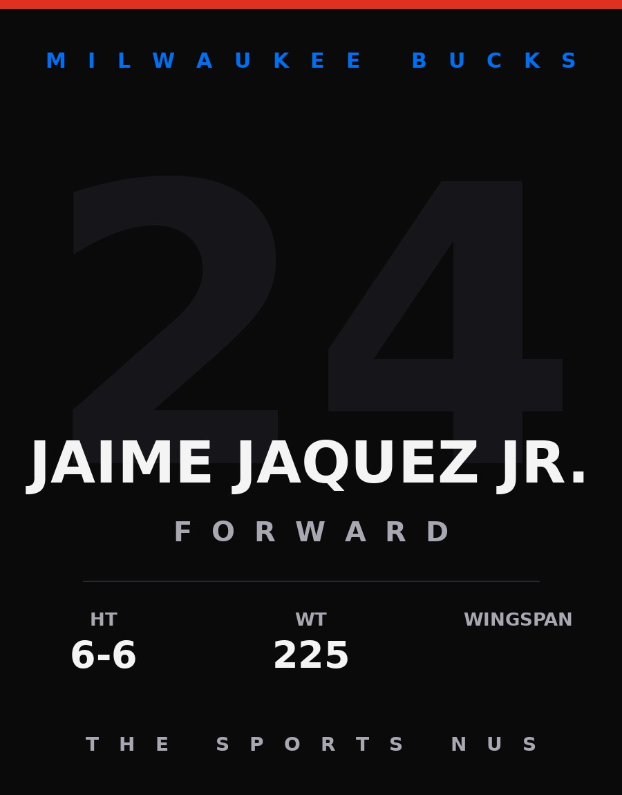 Jaime Jaquez Jr. player card: Milwaukee Bucks forward, number 24