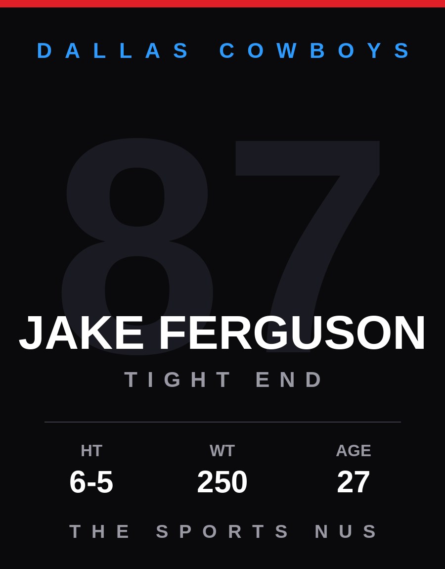 Jake Ferguson player card: Dallas Cowboys tight end, number 87