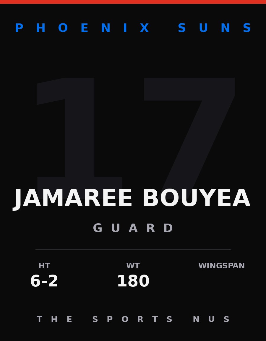 Jamaree Bouyea player card: Phoenix Suns guard, number 17