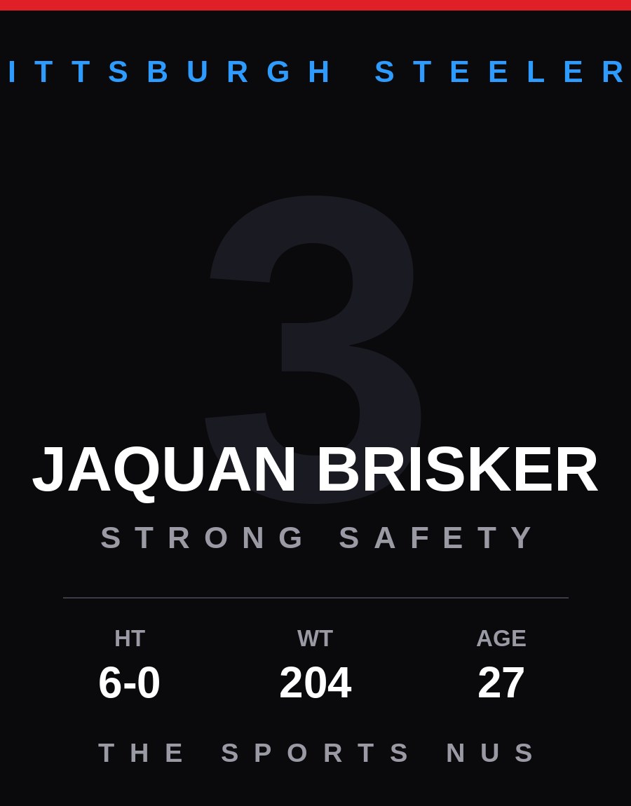 Jaquan Brisker player card: Pittsburgh Steelers strong safety, number 3