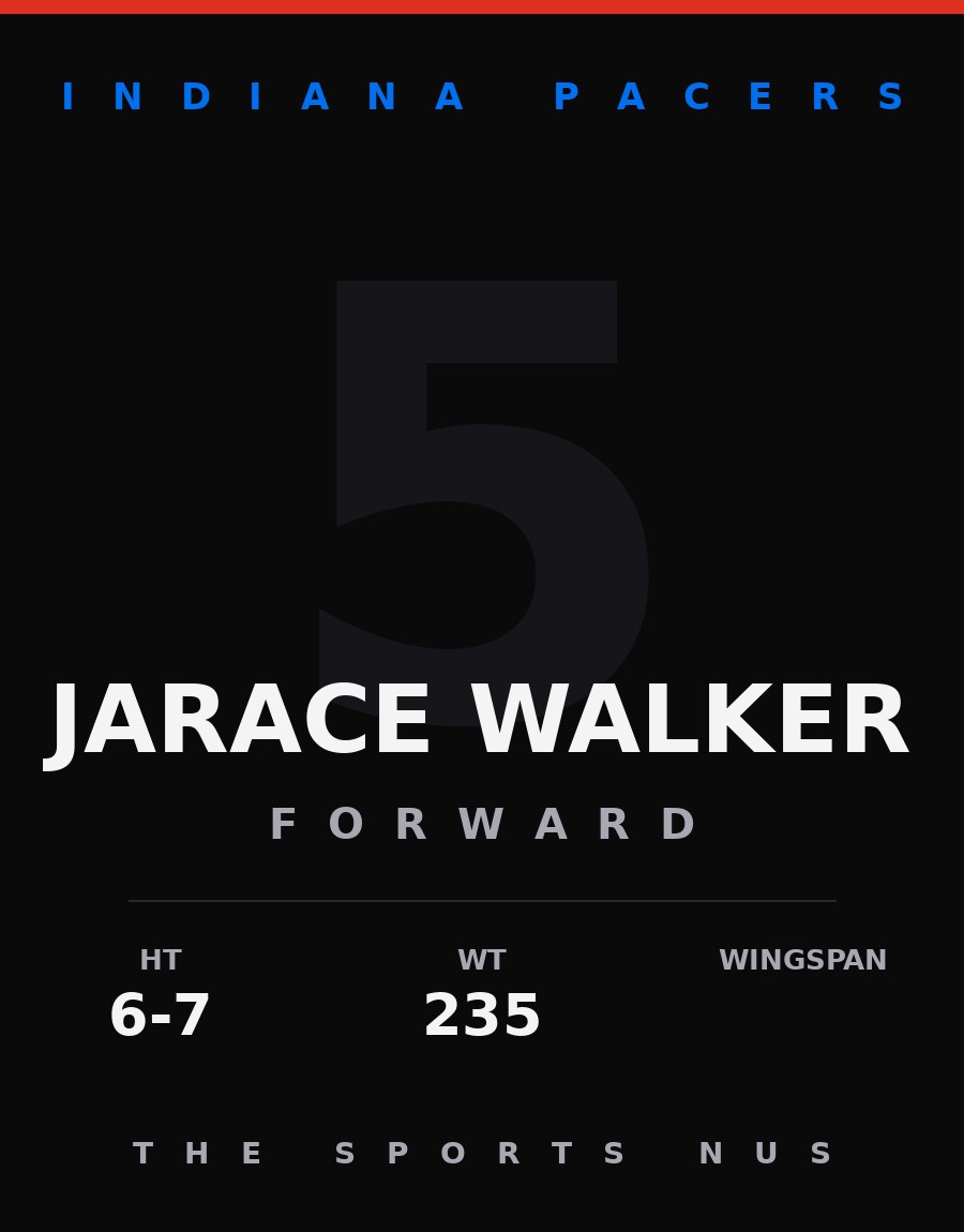 Jarace Walker player card: Indiana Pacers forward, number 5