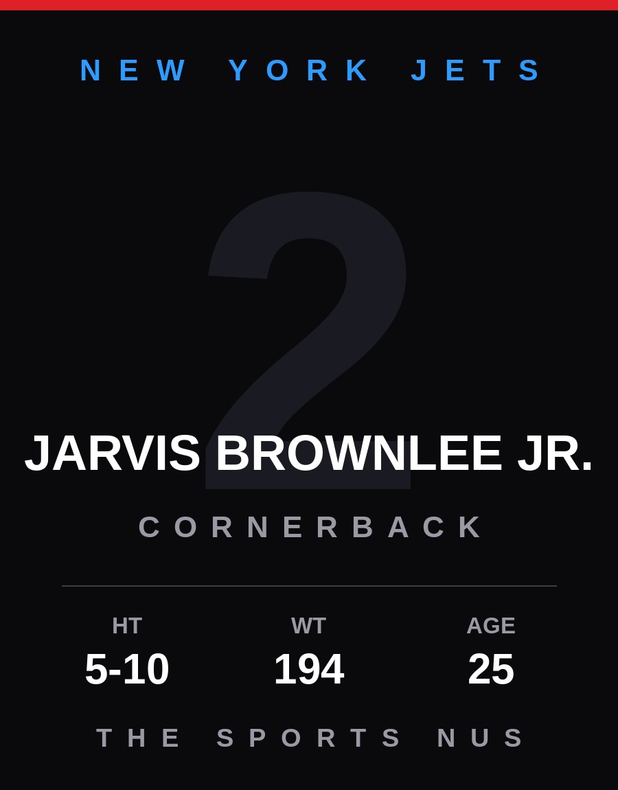 Jarvis Brownlee Jr. player card: New York Jets cornerback, number 2