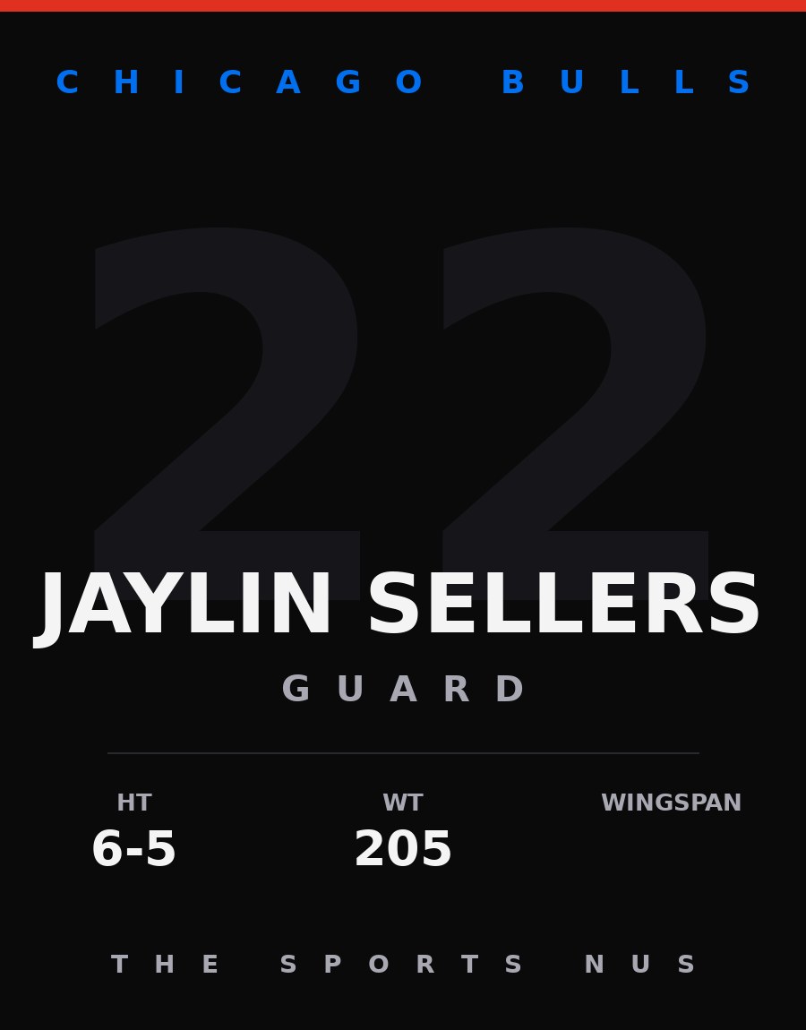 Jaylin Sellers player card: Chicago Bulls guard, number 22