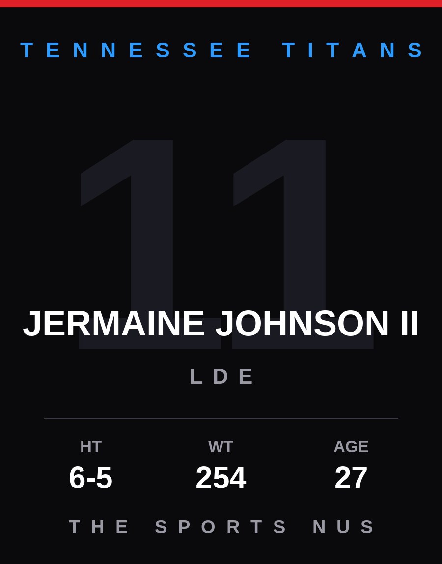 Jermaine Johnson II player card: Tennessee Titans lde, number 11