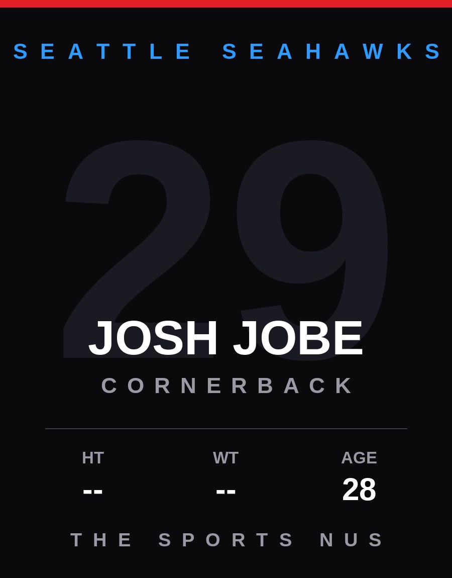 Josh Jobe player card: Seattle Seahawks cornerback, number 29
