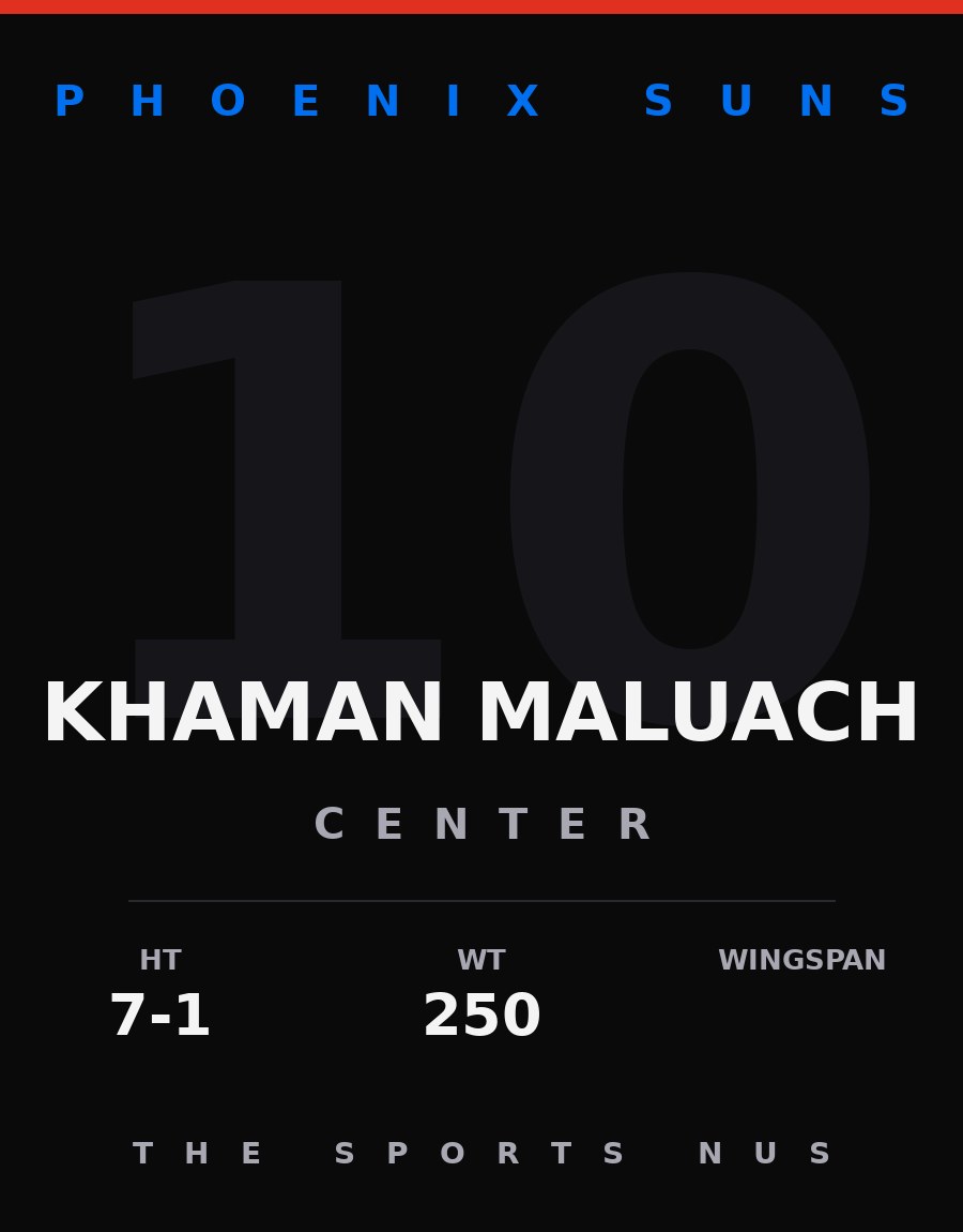Khaman Maluach player card: Phoenix Suns center, number 10