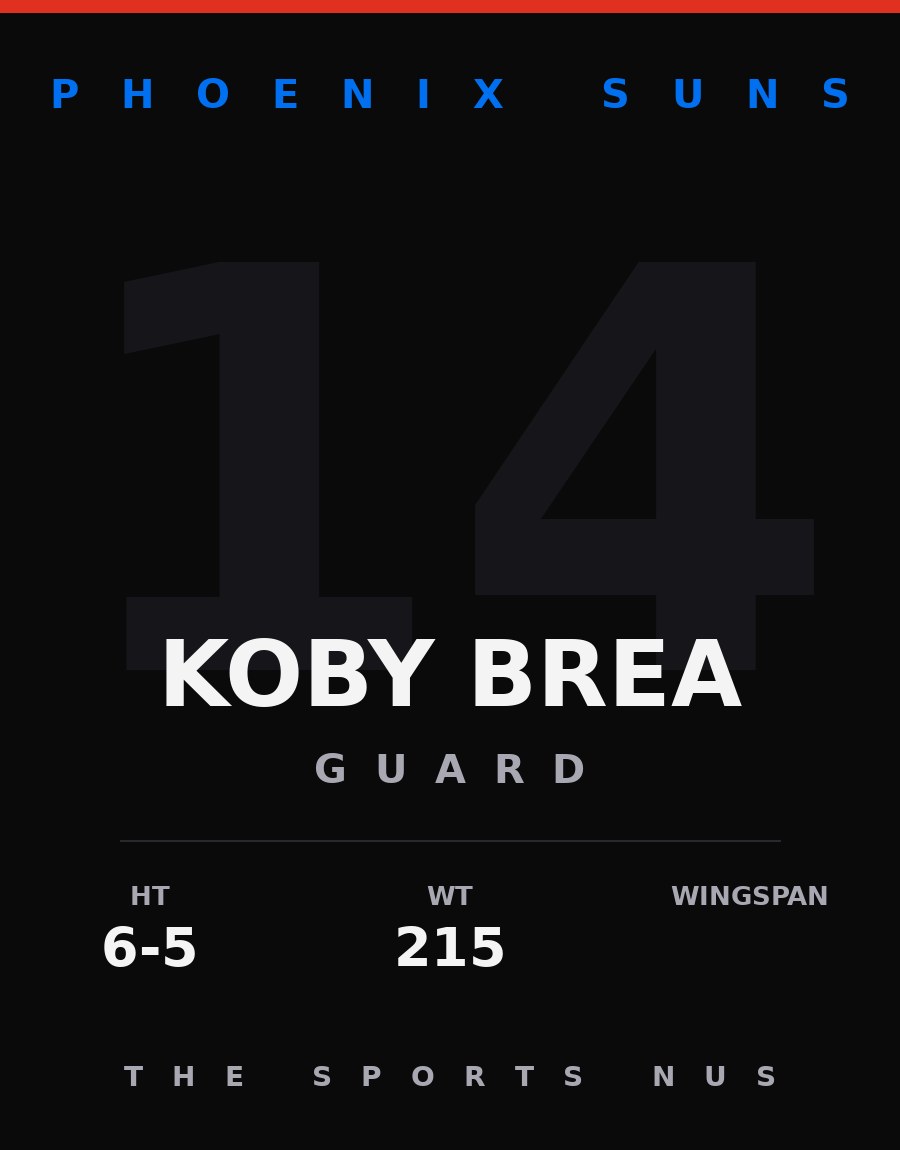 Koby Brea player card: Phoenix Suns guard, number 14