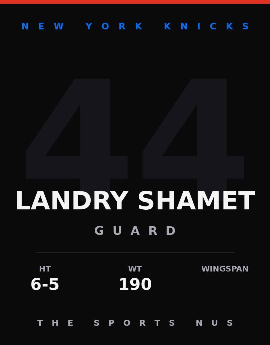 Landry Shamet player card: New York Knicks guard, number 44