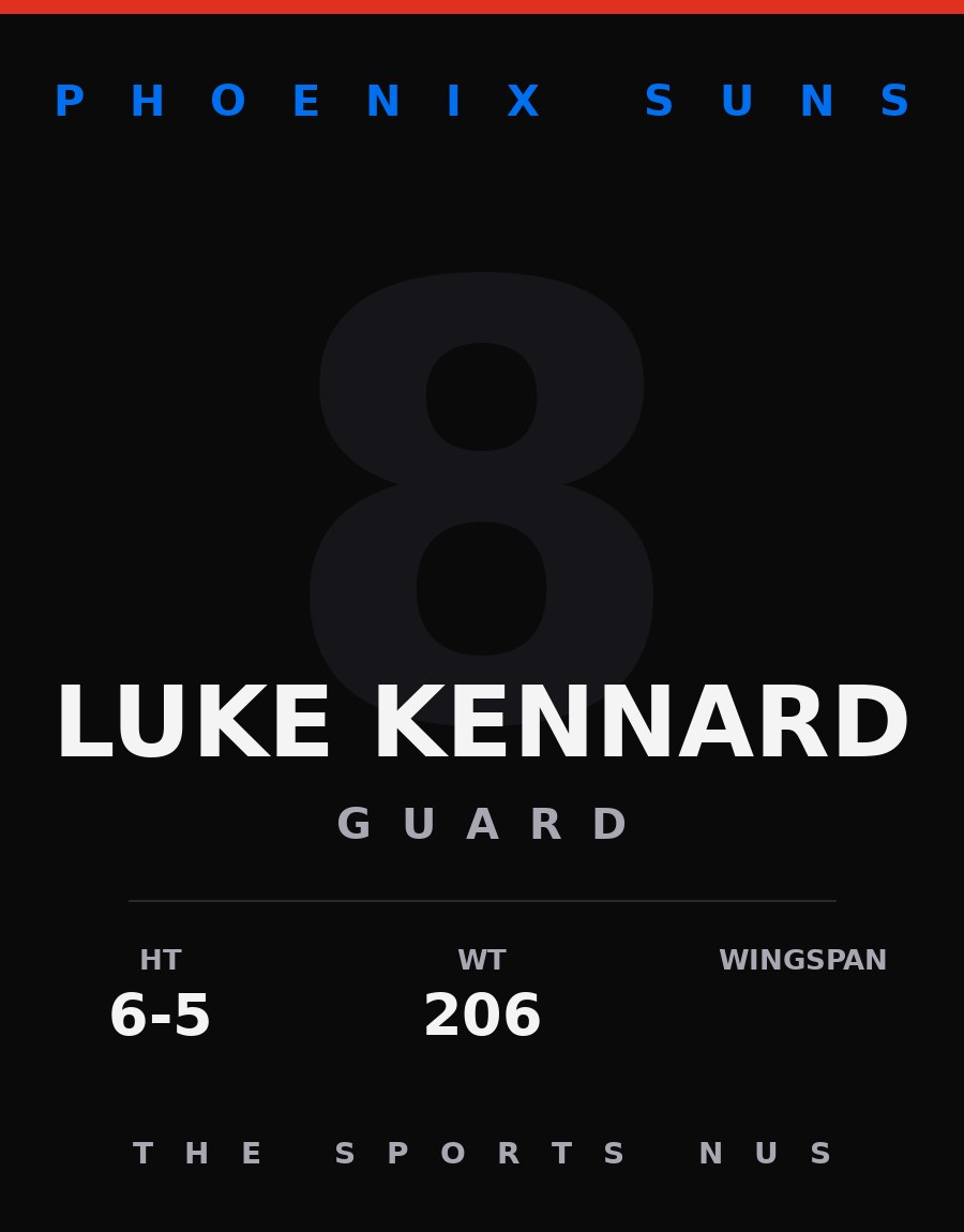 Luke Kennard player card: Phoenix Suns guard, number 8