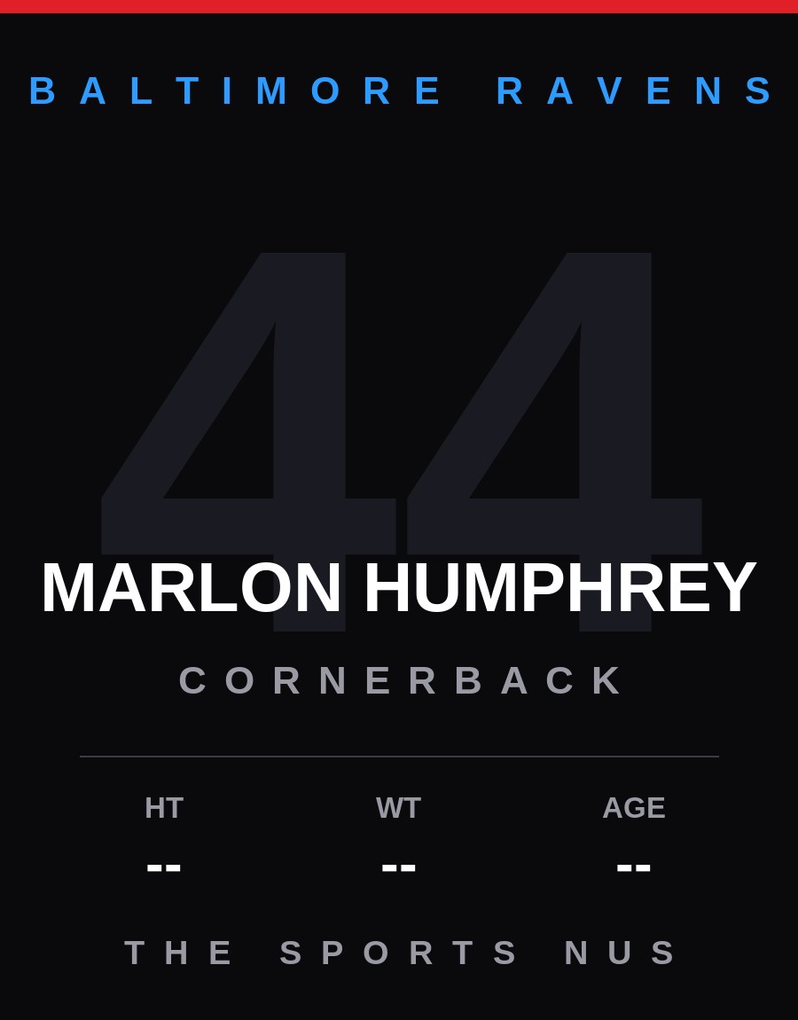 Marlon Humphrey player card: Baltimore Ravens cornerback, number 44