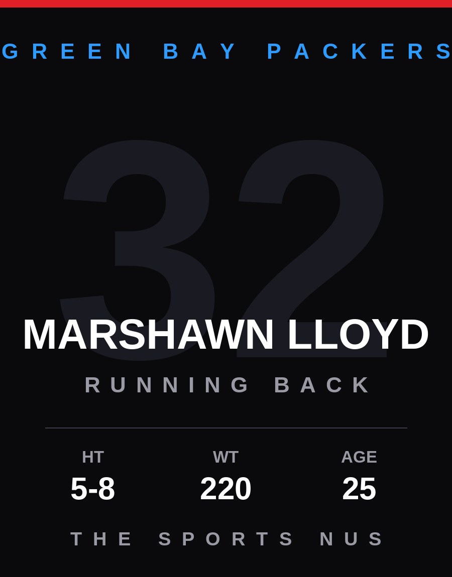 MarShawn Lloyd player card: Green Bay Packers running back, number 32