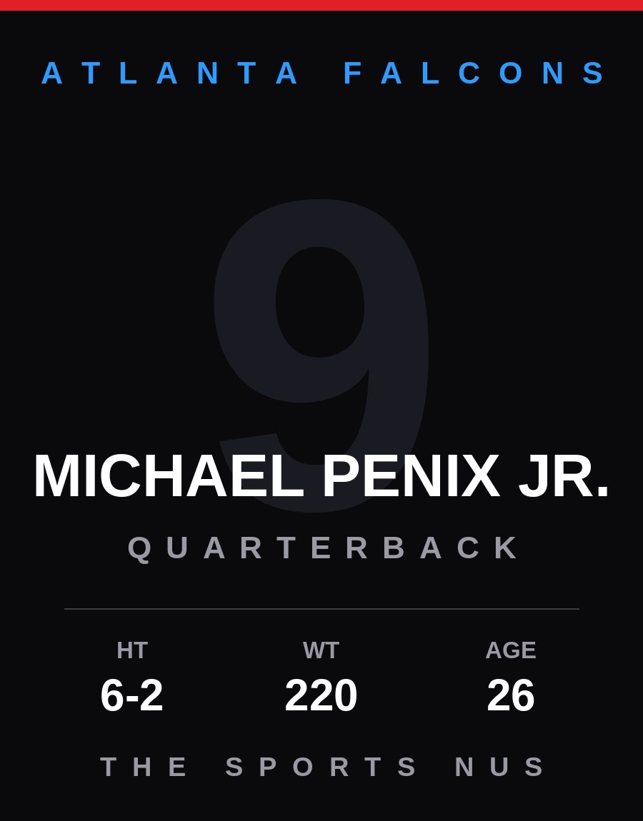 Michael Penix Jr. player card: Atlanta Falcons quarterback, number 9