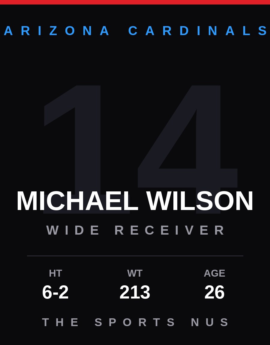 Michael Wilson player card: Arizona Cardinals wide receiver / punt returner, number 14