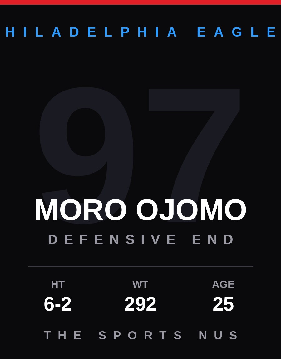 Moro Ojomo player card: Philadelphia Eagles defensive end, number 97