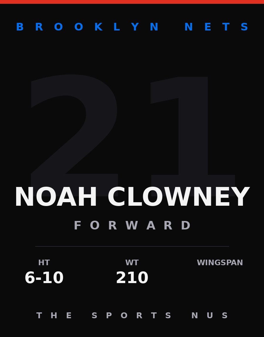 Noah Clowney player card: Brooklyn Nets forward, number 21