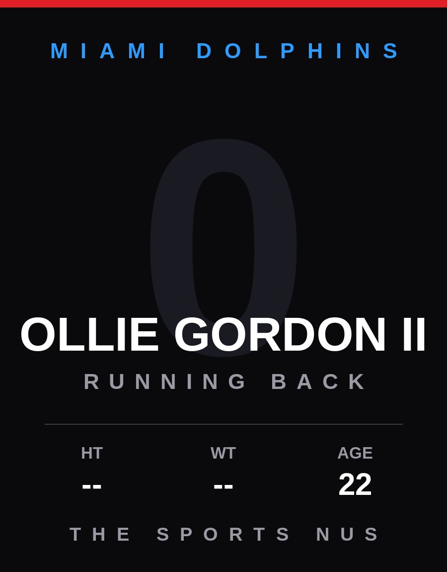 Ollie Gordon II player card: Miami Dolphins running back / kick returner, number 