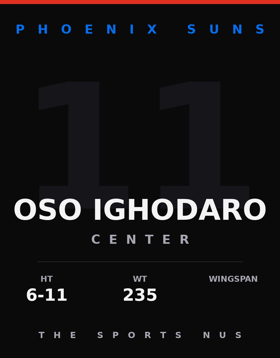 Oso Ighodaro player card: Phoenix Suns forward, number 11
